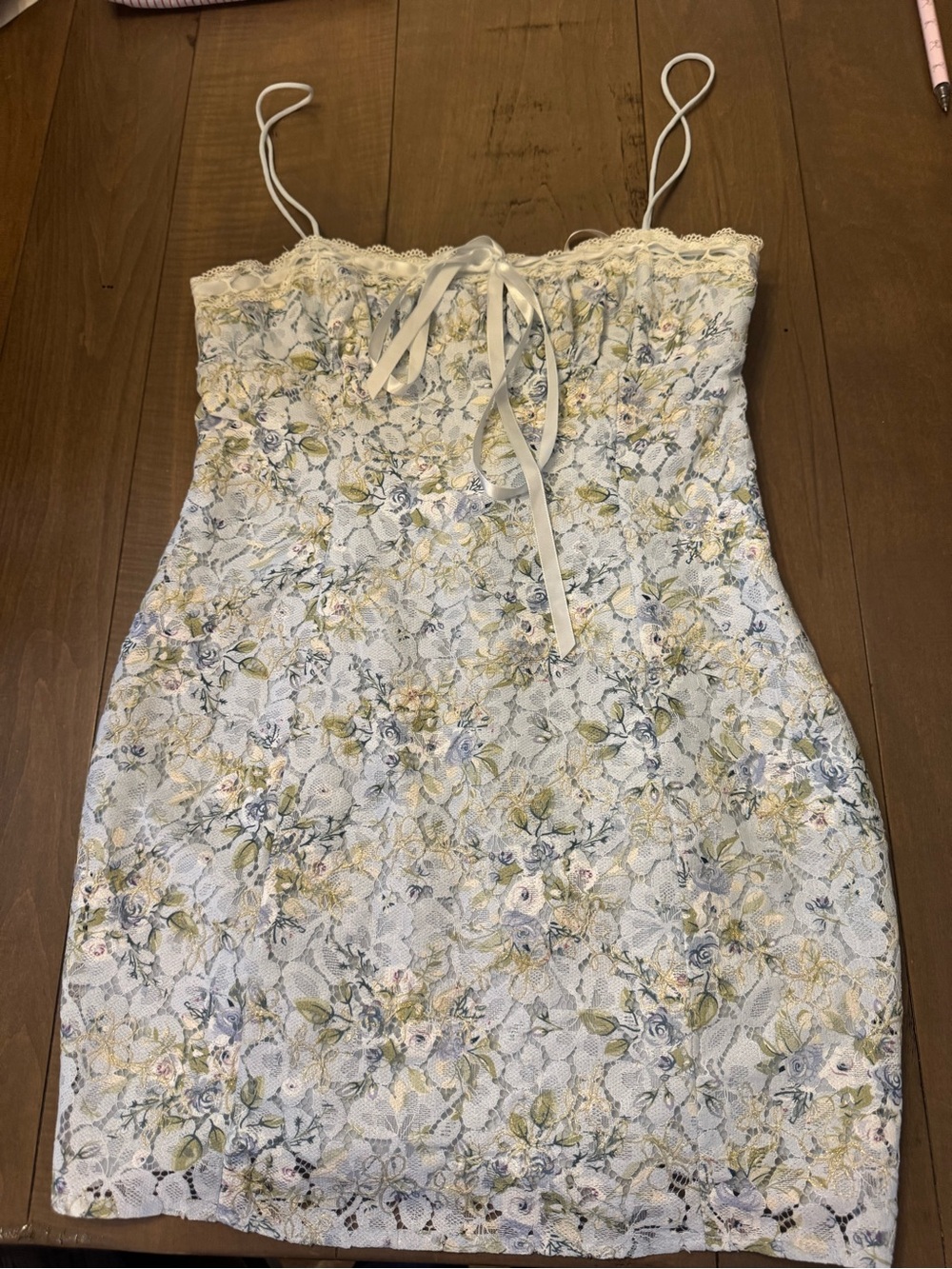 For Love & Lemons Small $198 Claire Lace Floral Mini Dress Lace Ribbon Bow
